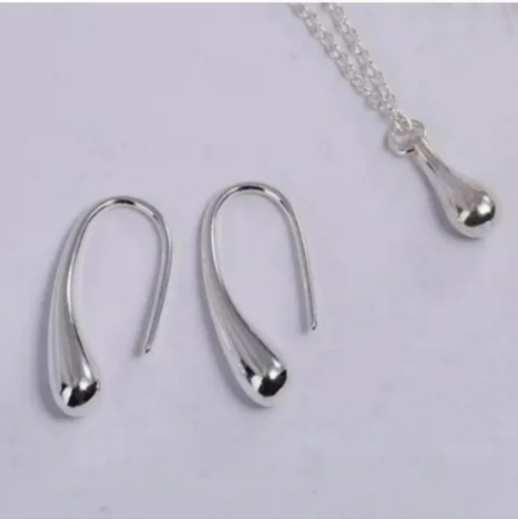925 Sterling Silver Plated Waterdrop Jewelry Set Bracelet Necklace Earrings - Picture 11 of 14